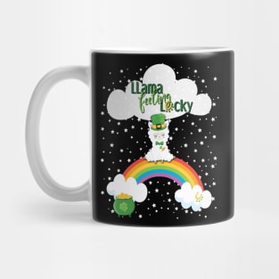 Llama Feeling Lucky - St. Patrick's Day Llama, Rainbow, Clouds & Stars Mug